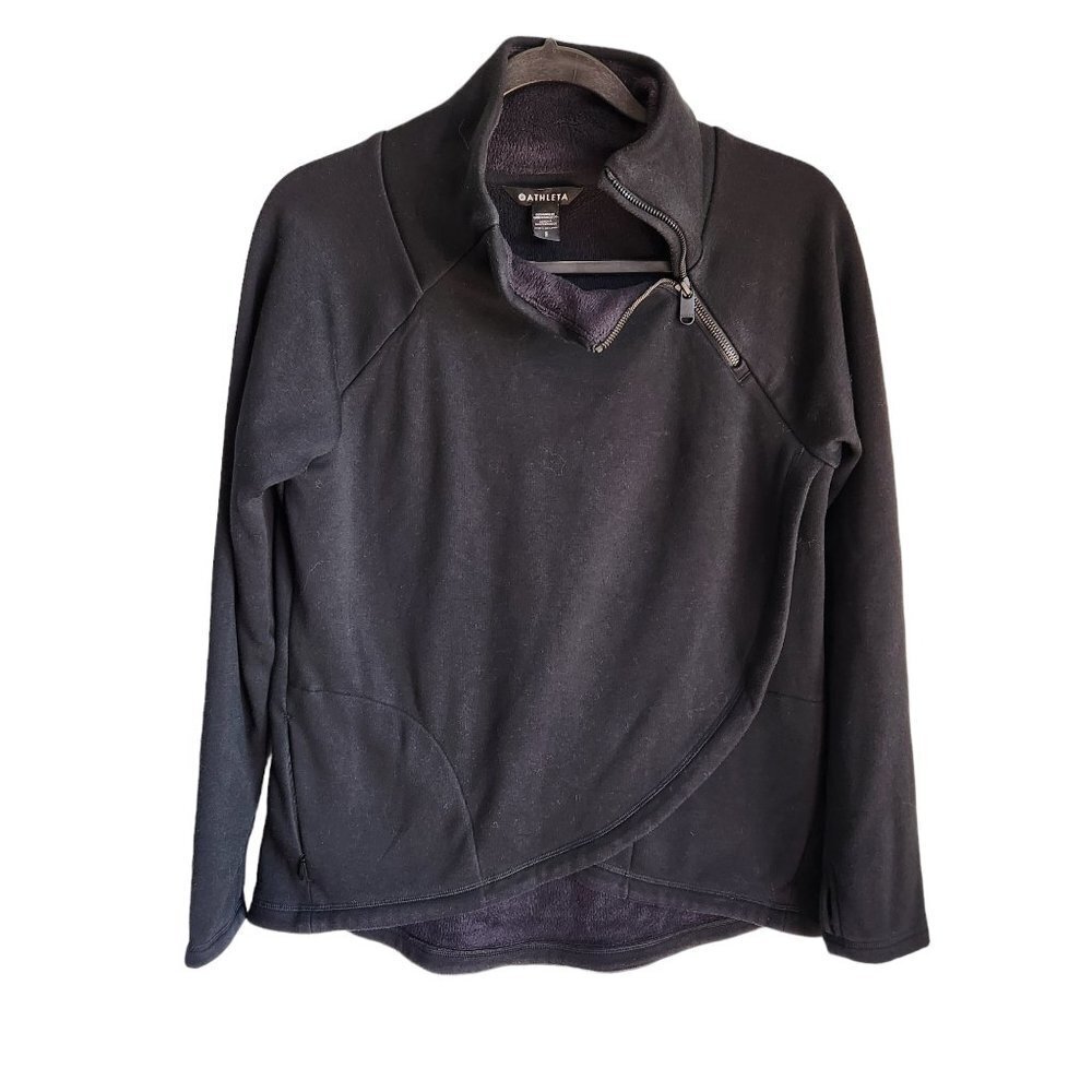 Athleta Sweatshirt Women's Small Black Cozy Karma Asymmetrical Pullover Soft